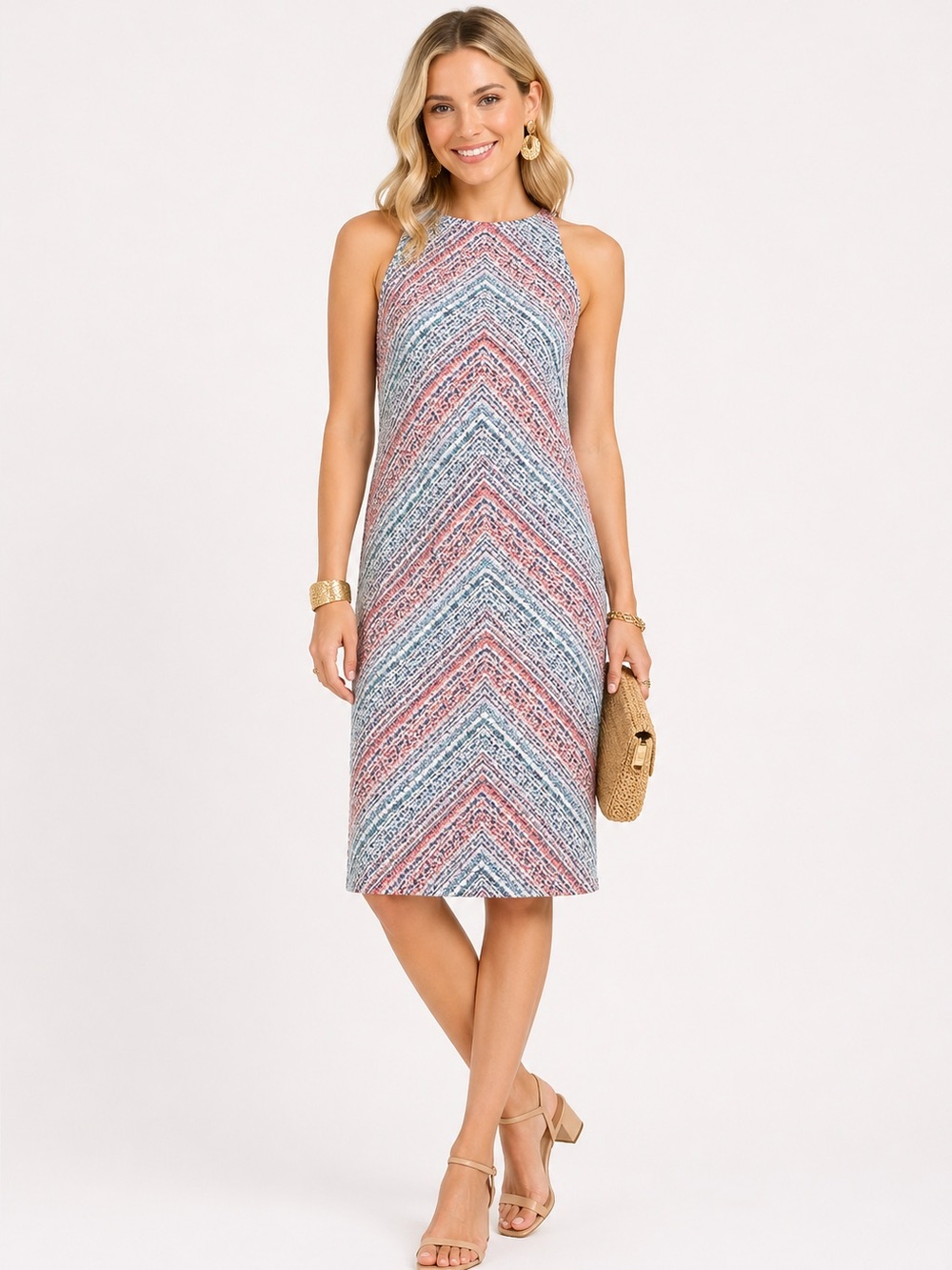 American Living Sheath Dress in Pink and Blue